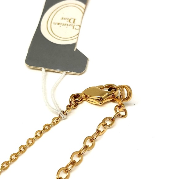 CHRISTIAN DIOR necklace gold logo heart rhinestone lady's accessories - Picture 3 of 8